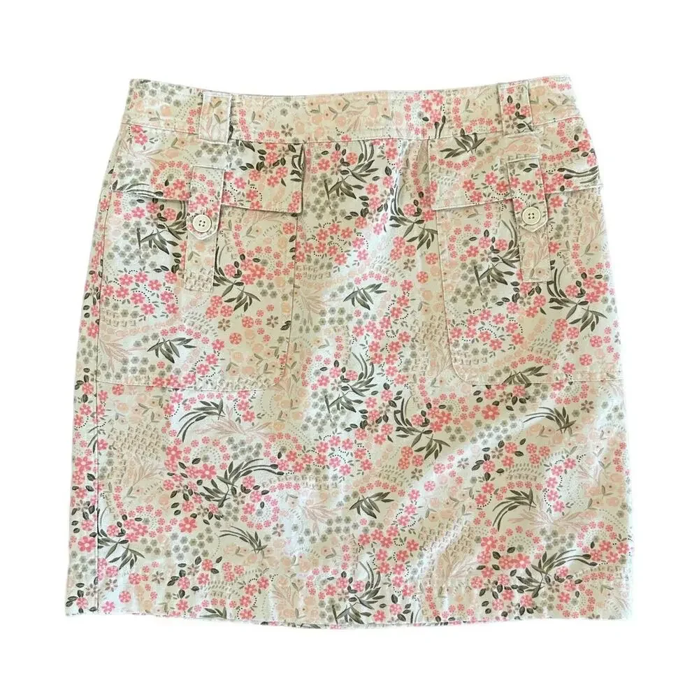 Ann Taylor LOFT Beige Pink Floral 100% Cotton Mini Straight Pencil Skirt Size 6 - Picture 2 of 10